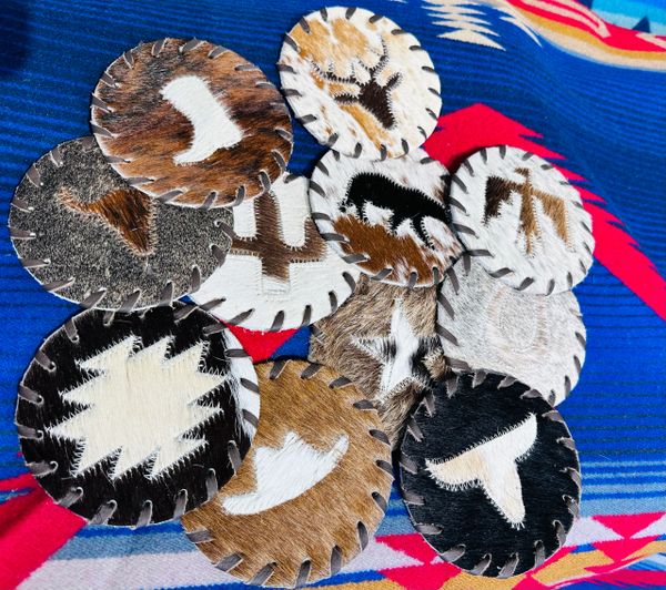 Buck Stitch Cowhide Coaster with Design