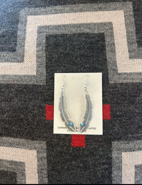 Silver Feather Earrings with Turquoise