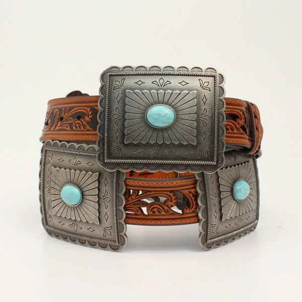 Leather Concho Belt with Turquoise