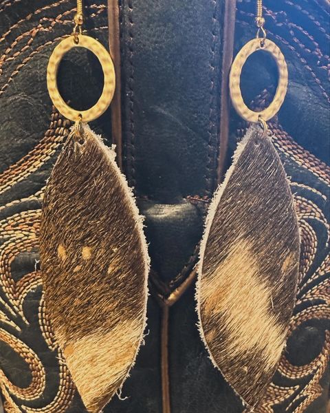 Narrow Leather Oval Earrings