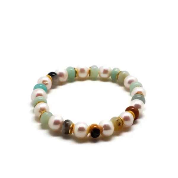 Amazonite & Pearl Bracelet with Gold Spacers