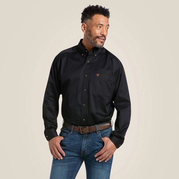 Solid Twill Long Sleeve Shirt- Black