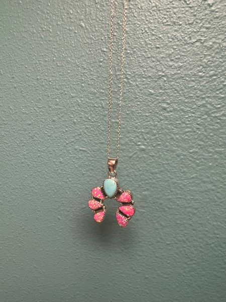 Pink Opal & Turquoise Pendant Necklace