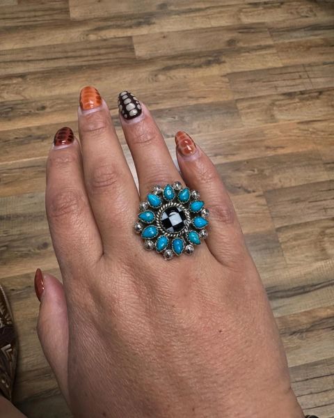 Turquoise/Checked Ring Adjustable