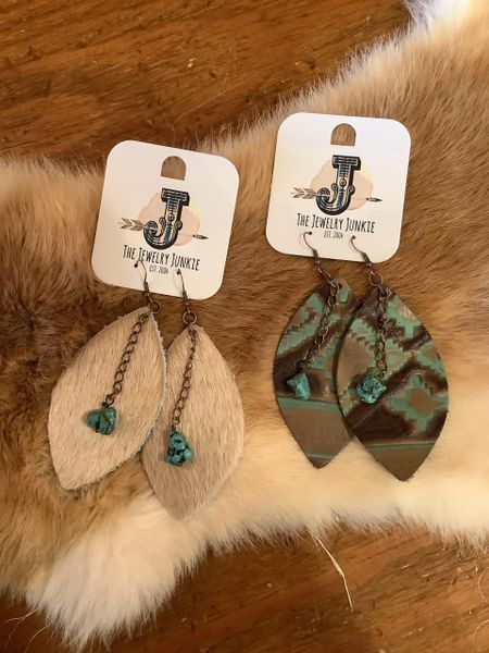 Leather Earrings With Turquoise Stones