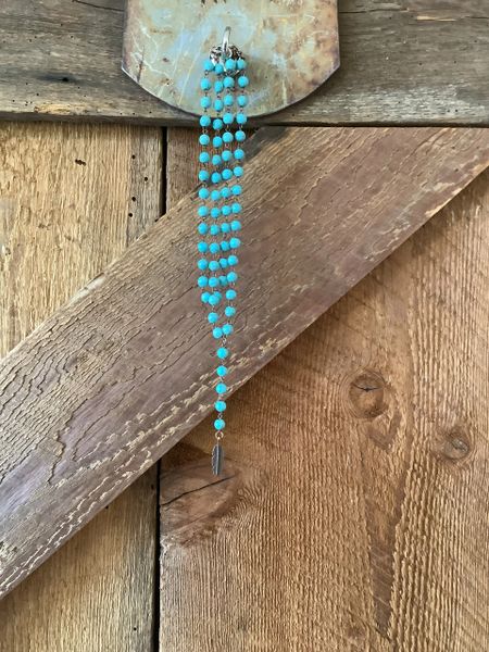 Beaded Lariat Turquoise Necklace Feather Charm