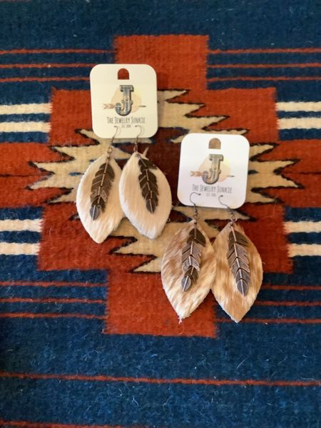Leather Earrings with Feathers