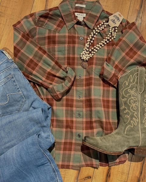 Ariat Billie Jean Long Sleeve Shirt Green Plaid