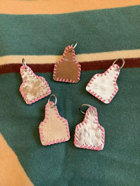 Pink Buck Stitch Cowhide Keychain