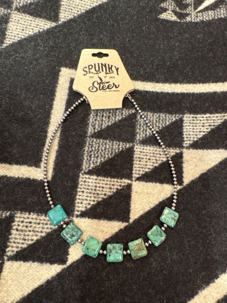African Turquoise & Silver Plated Necklace