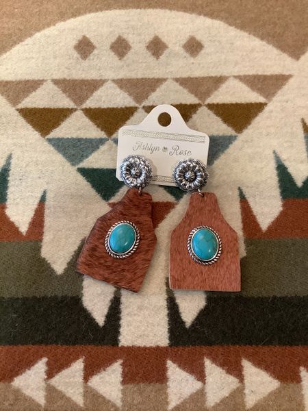 Hide And Turquoise Stone Dangle Earrings