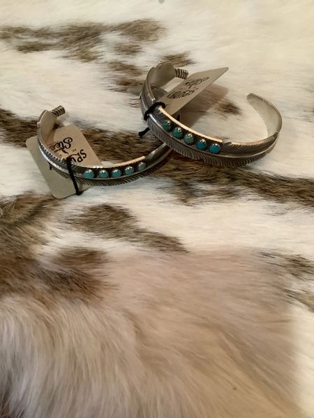 Turquoise & Silver Feather Cuff