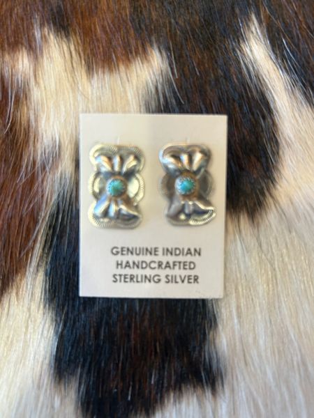 Stamped Bow Tie Earrings Turquoise