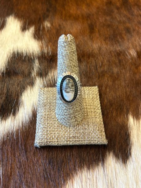 White Buffalo Silver Ring Oval