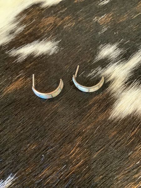 Opal Hoop Earrings Navajo Handmade