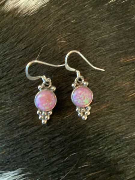 Pink Opal Dangle Earrings Navajo Handmade