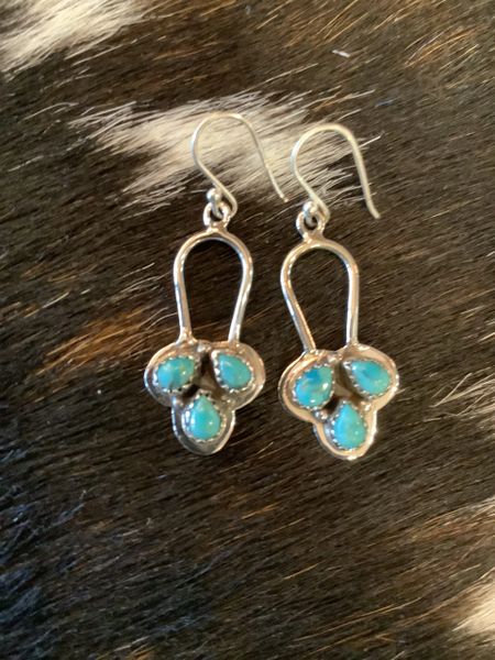 Sterling Silver & Turquoise Earrings Dangle Hada Collection