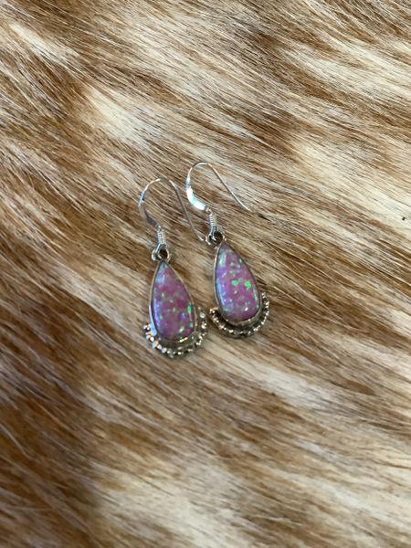 Pink Opal Dangle Earrings Hand Crafted