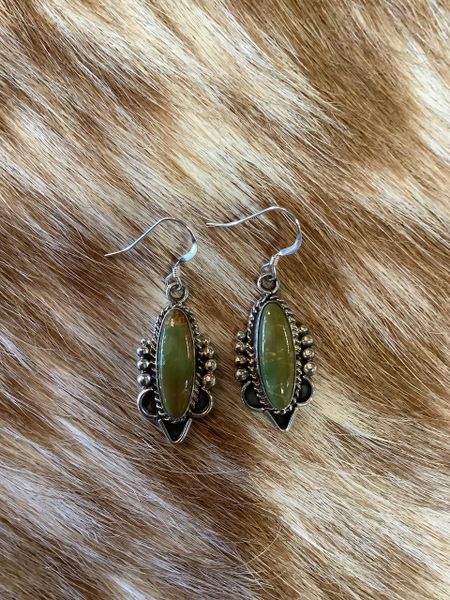 Oval Turquoise Dangle Earrings Navajo Handmade