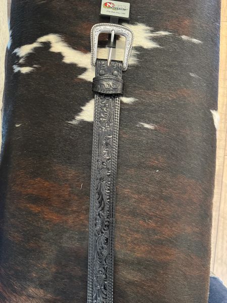 Men’s Floral Black Leather