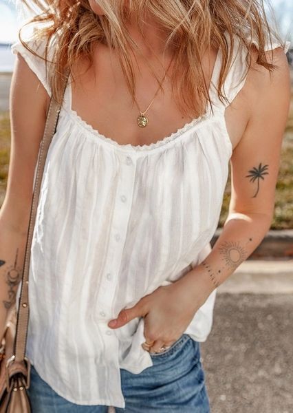 White Button Ruffle Tank Top