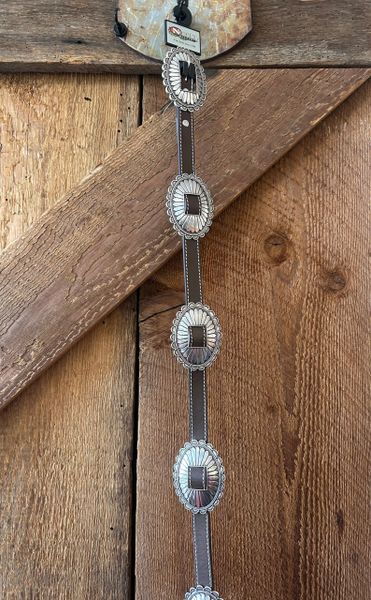 Silver/Brown Concho Leather Belt