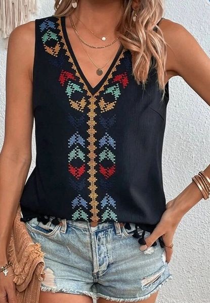 Embroidered Sleeveless Top