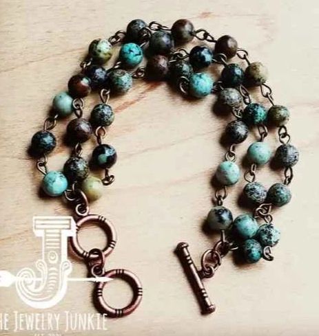 African Turquoise Three Strand Bracelet