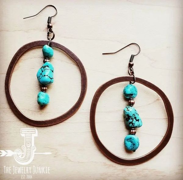 Copper Hoop Earrings Turquoise