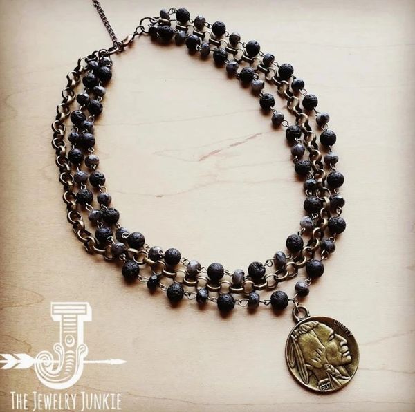 Beaded Layered Necklace Lava Bead/Amazonite