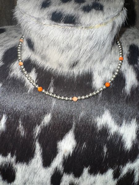 Silver Plated Choker W/ Orange