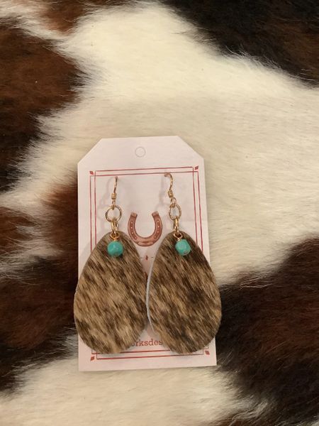 Cowhide Turquoise Teardrop Earrings