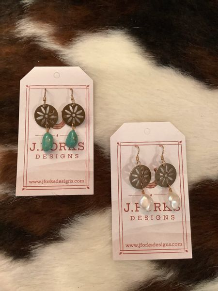 Flower Disc with Turquoise Earrings