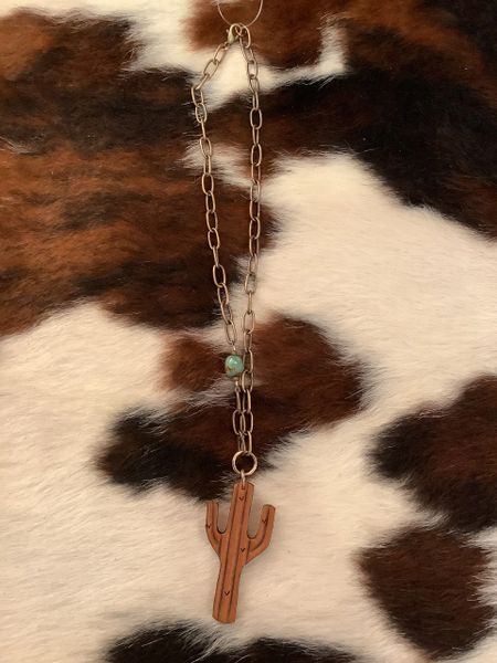 Leather Cactus Pendant Necklace