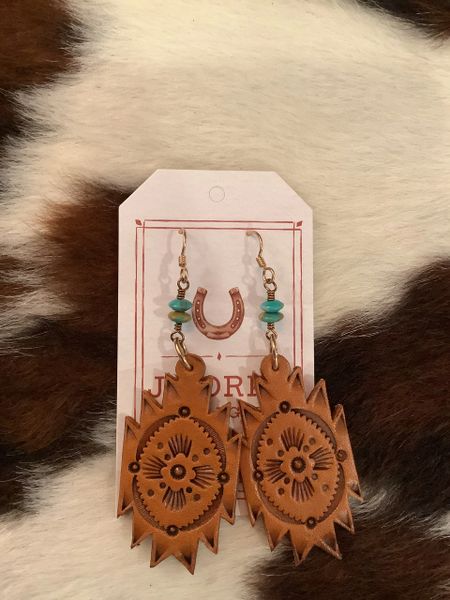 Stamped Leather Aztec Earrings