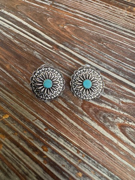 Silver Flower Earrings W/ Turquoise