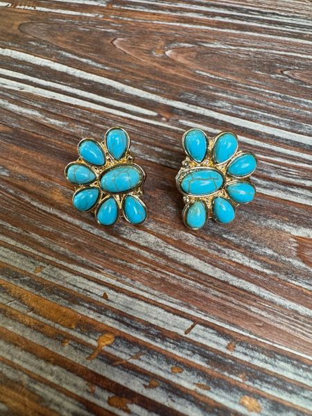 Half Flower Earrings Gold & Turquoise
