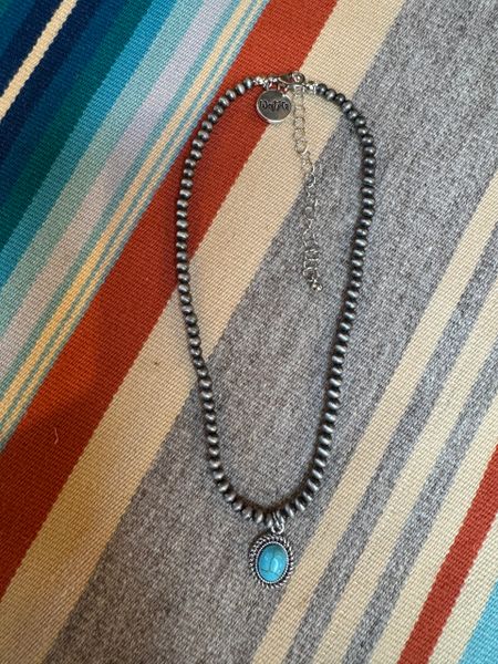 Faux Pearl Choker w/ Turquoise Charm