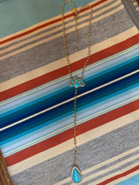 Turquoise Gold Lariat Necklace