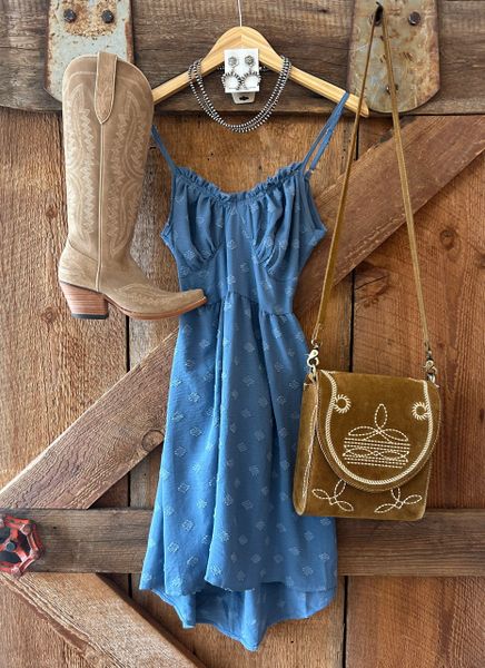 Blue V-Neck Spaghetti Strap Dress