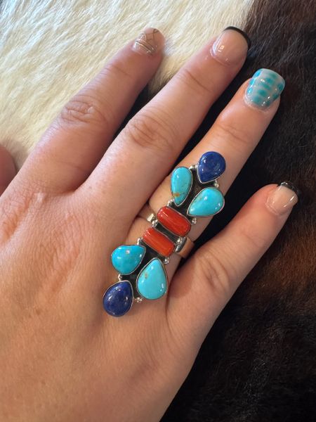 Lapis, Coral, and Turq Ring