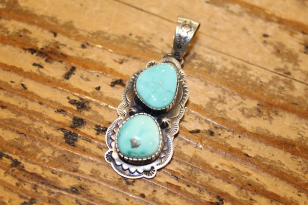 CLEARANCE Double Turquoise and Silver Pendant