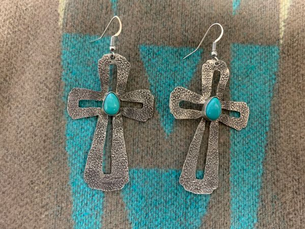 Cross Center Stone Earrings