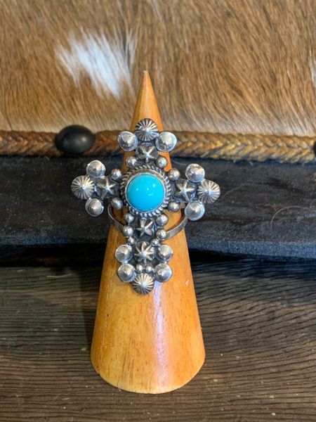 CLEARANCE Turquoise & Silver Cross Ring