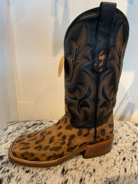 Camel & Black Embroidered Square Toe