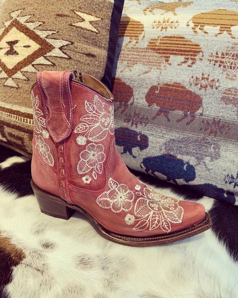 Red Flower Ankle Boot