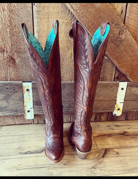 CLEARANCE Cognac Embroidered Tall Boot