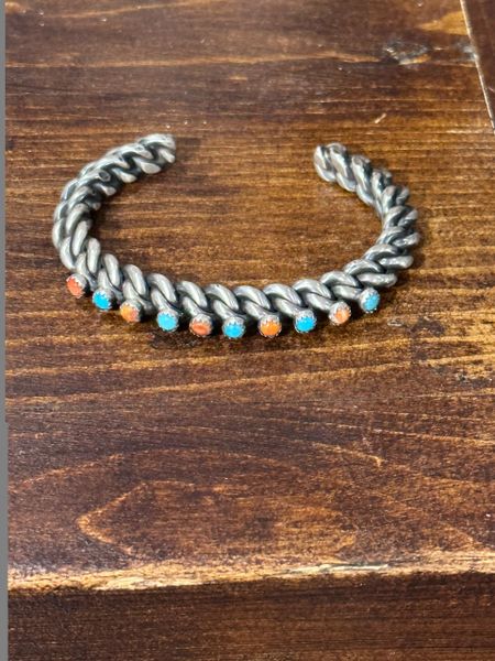 Braided Coral & Turquoise Cuff