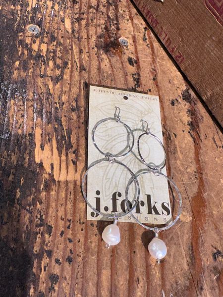 Hammered Silver Pearl Earrings