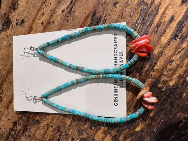 Turquoise and Spiny Oyster Teardrop Earrings